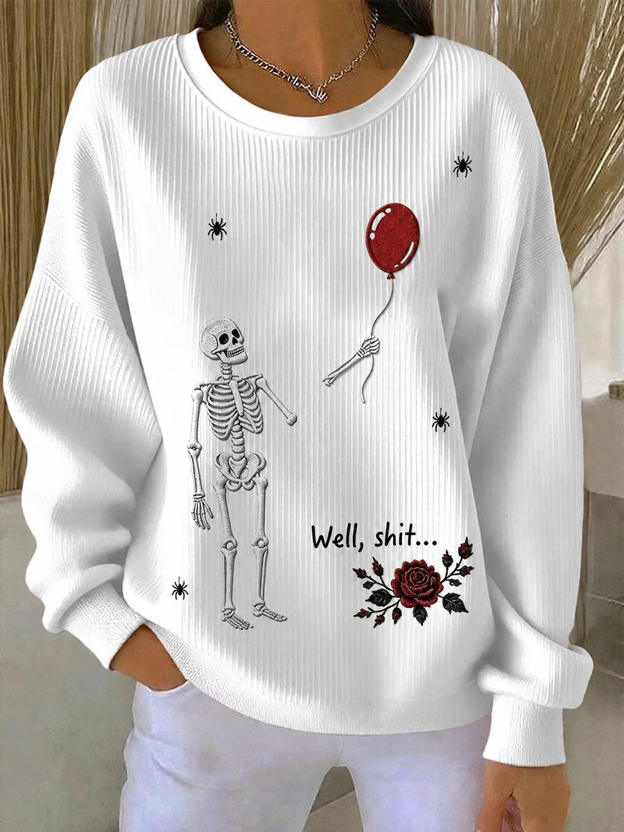 Gothic Skull Red Balloon Pattern Halloween Sweasthirt Spooky Season Clothing Gifts For Mom - Foxy23shop