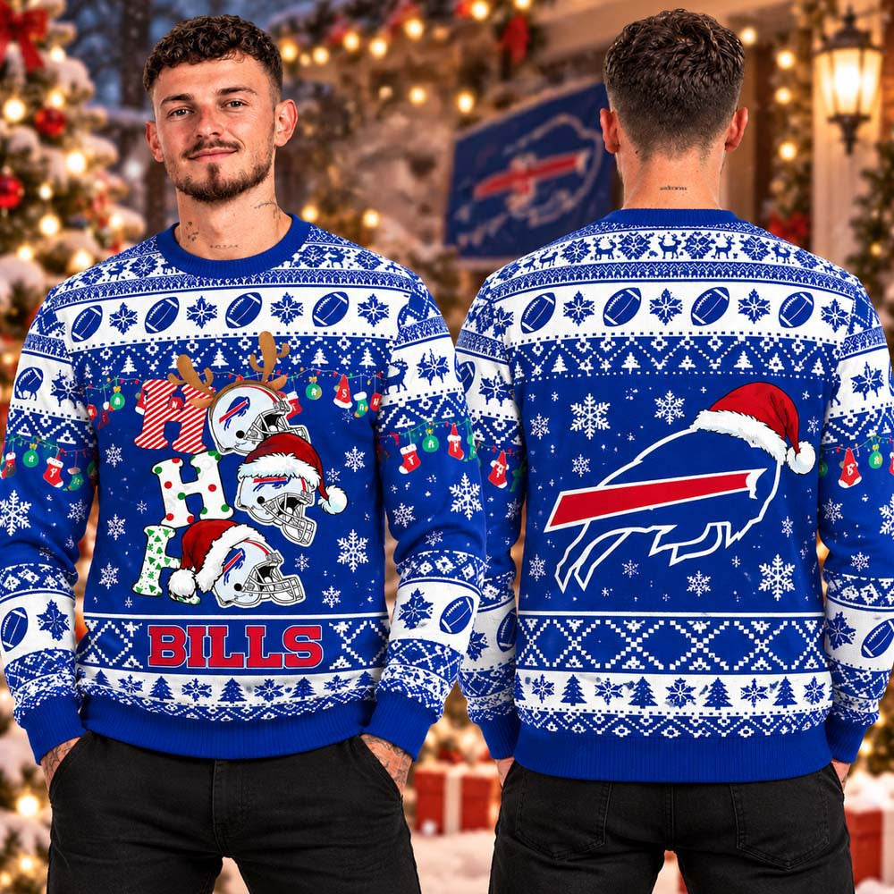 Buffalo Bills Ho Ho Ho NFL Ugly Christmas Sweater Buffalo Bills Merch Xmas Gifts For Football Fans - Foxy23shop