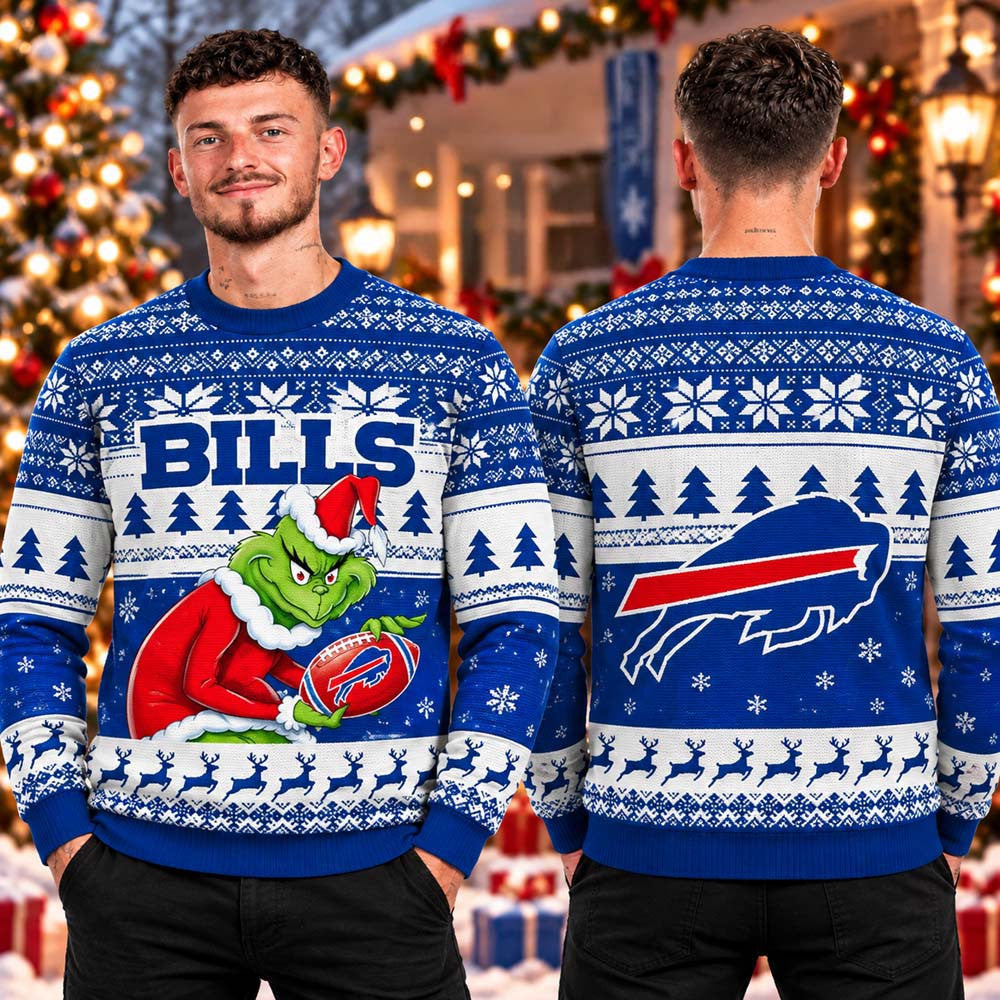 Buffalo Bills NFL Grinch Christmas Ugly Sweater Buffalo Bills Merch Gifts For Football Fans - Foxy23shop