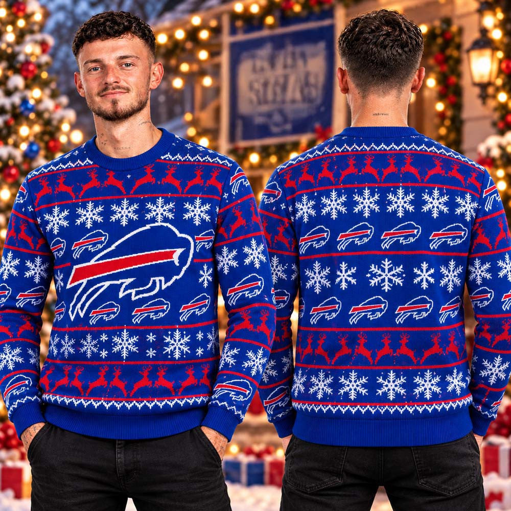 Buffalo Bills NFL Logo Holiday Christmas Ugly Sweater Buffalo Bills Merch Fan Gear - Foxy23shop