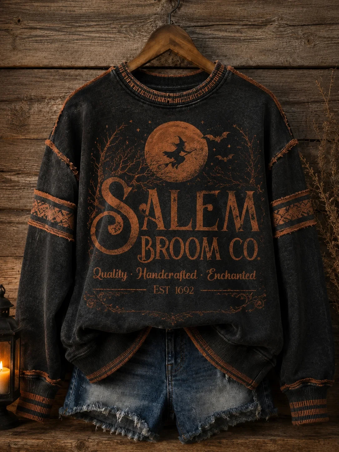 Salem Broom Company Vintage Sweatshirt Spooky Halloween Clothing Gifts For Sister - Foxy23shop