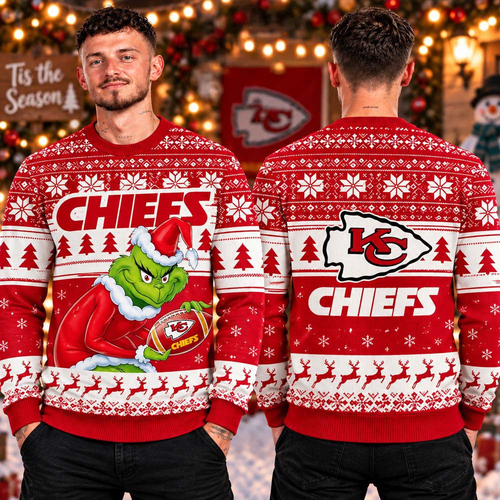 Kansas City Chiefs NFL Funny Grinch Ugly Christmas Sweater Kansas City Chiefs Merch Xmas Gift For Fan - Foxy23shop