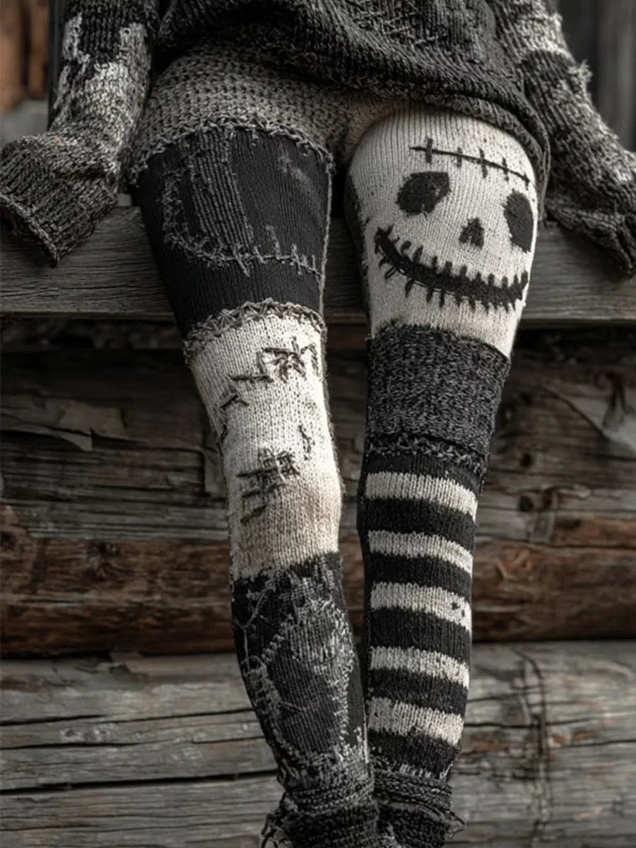 Scary Pumpkin Skeleton Face Halloween Leggings Scary Halloween Clothing Gift Idea - Foxy23shop