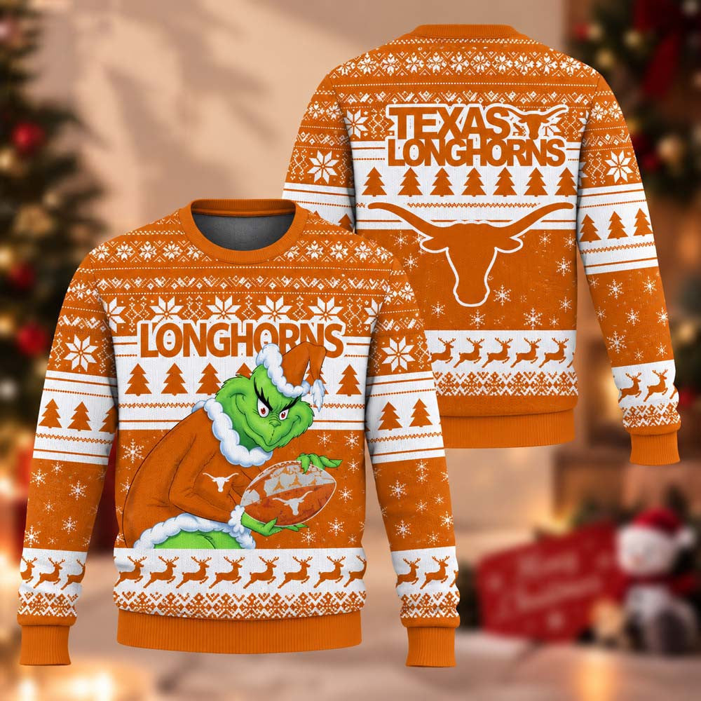 NCAA Texas Longhorns Grinch Ugly Christmas Sweater Xmas Gifts For Football Lovers - Foxy23shop