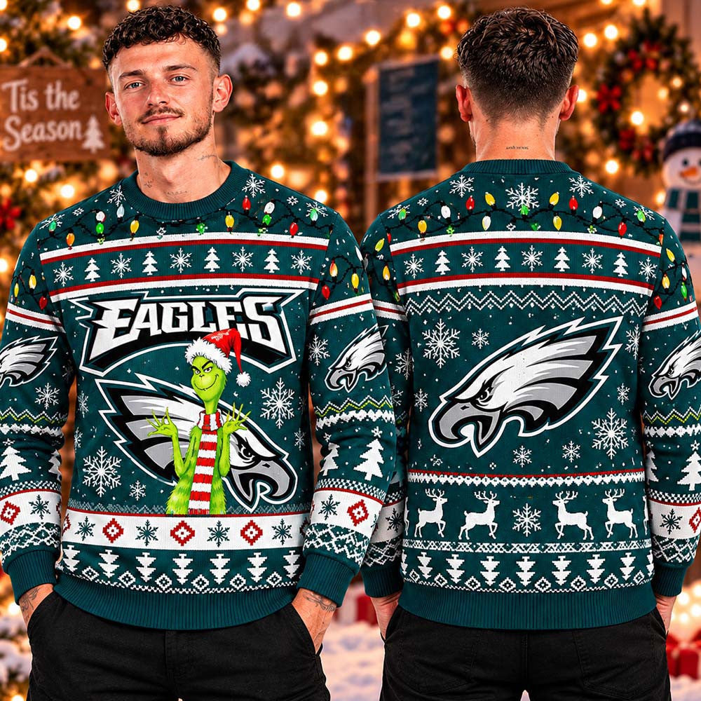 Philadelphia Eagles Funny Grinch Show Your Team Spirit Ugly Christmas Sweater Xmas Gift For Fans - Foxy23shop