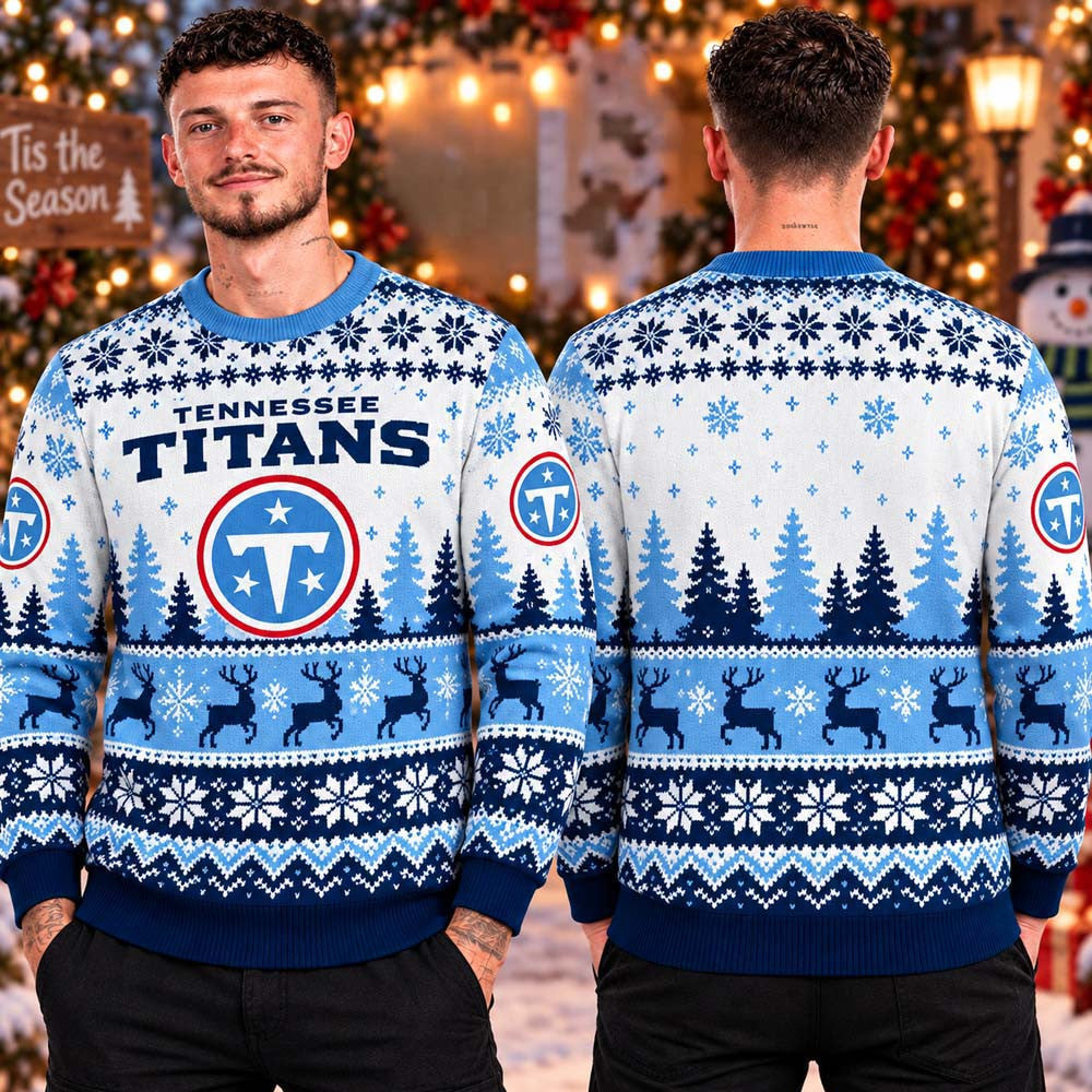 Tennessee Titans NFL Big Logo Knit Ugly Christmas Sweater Christmas Gifts For Football Lovers - Foxy23shop