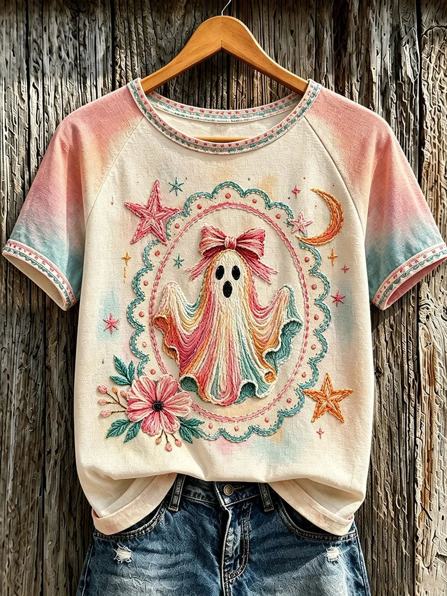 Colorful Ghost Ribbon Graphic T-Shirt Halloween Season Clothing Gift Idea For Her - Foxy23shop