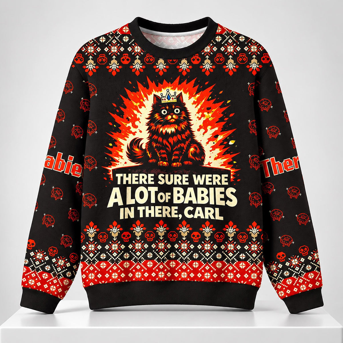There Sure Were A Lot Of Babies In There Carl Cat Christmas 2026 Ugly Sweater Xmas Gifts For Cat Lovers - Foxy23shop