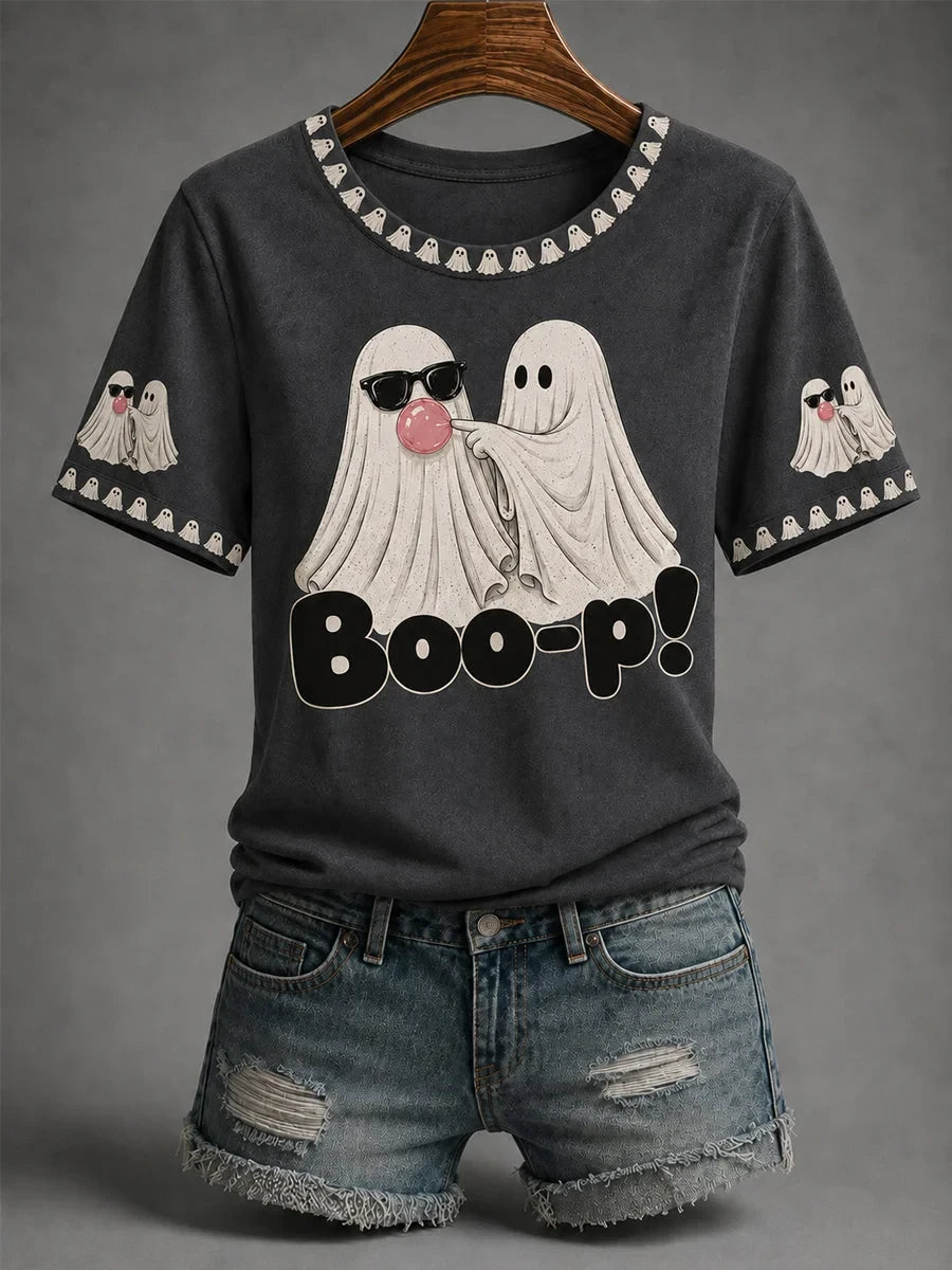 Fall Season Halloween Cute Bubble Gum Ghost Boo P! T-Shirt Halloween Gifts For Girlfriend - Foxy23shop