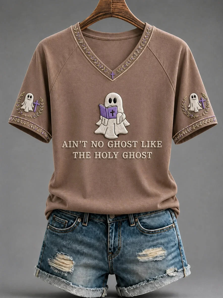 Christian Halloween Aint No Ghost Like The Holy Ghost V-Neck Shirt Halloween Gifts For Her - Foxy23shop