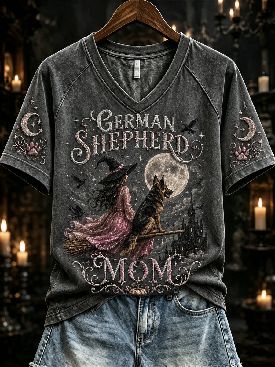 Halloween Pink Witch German Shepherd V-Neck Shirt Dog Halloween Costume Gifts For Dog Mom - Foxy23shop