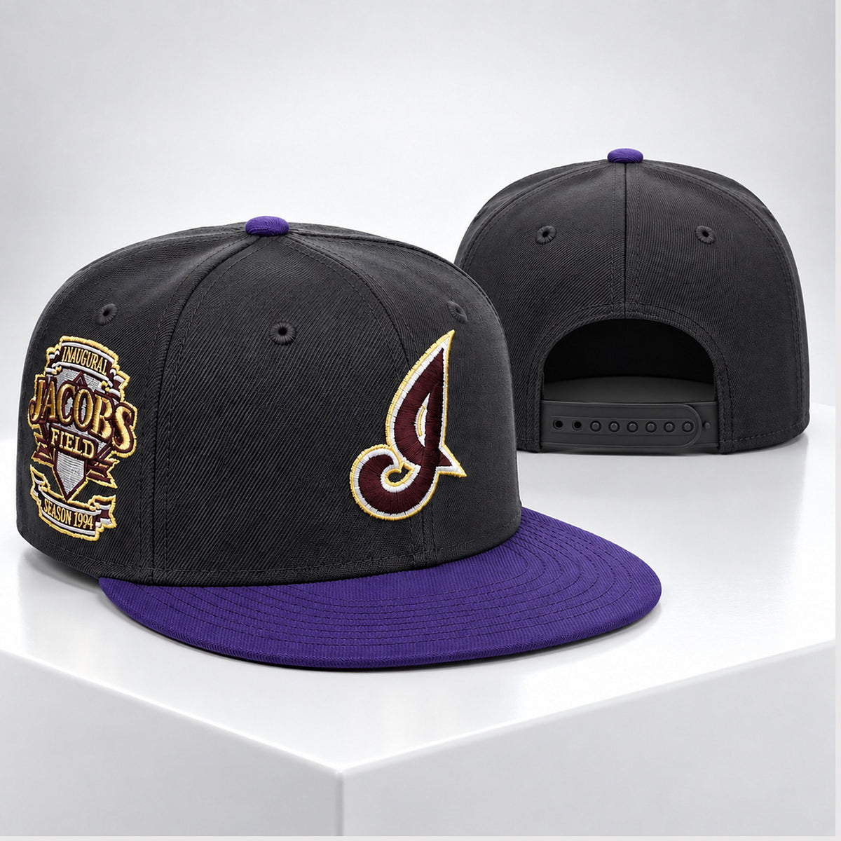 Cleveland Indians Midnight Orchid Inaugural Jacobs Field Season 1994 Snapback Hat Cleveland Indians Merch - Foxy23shop