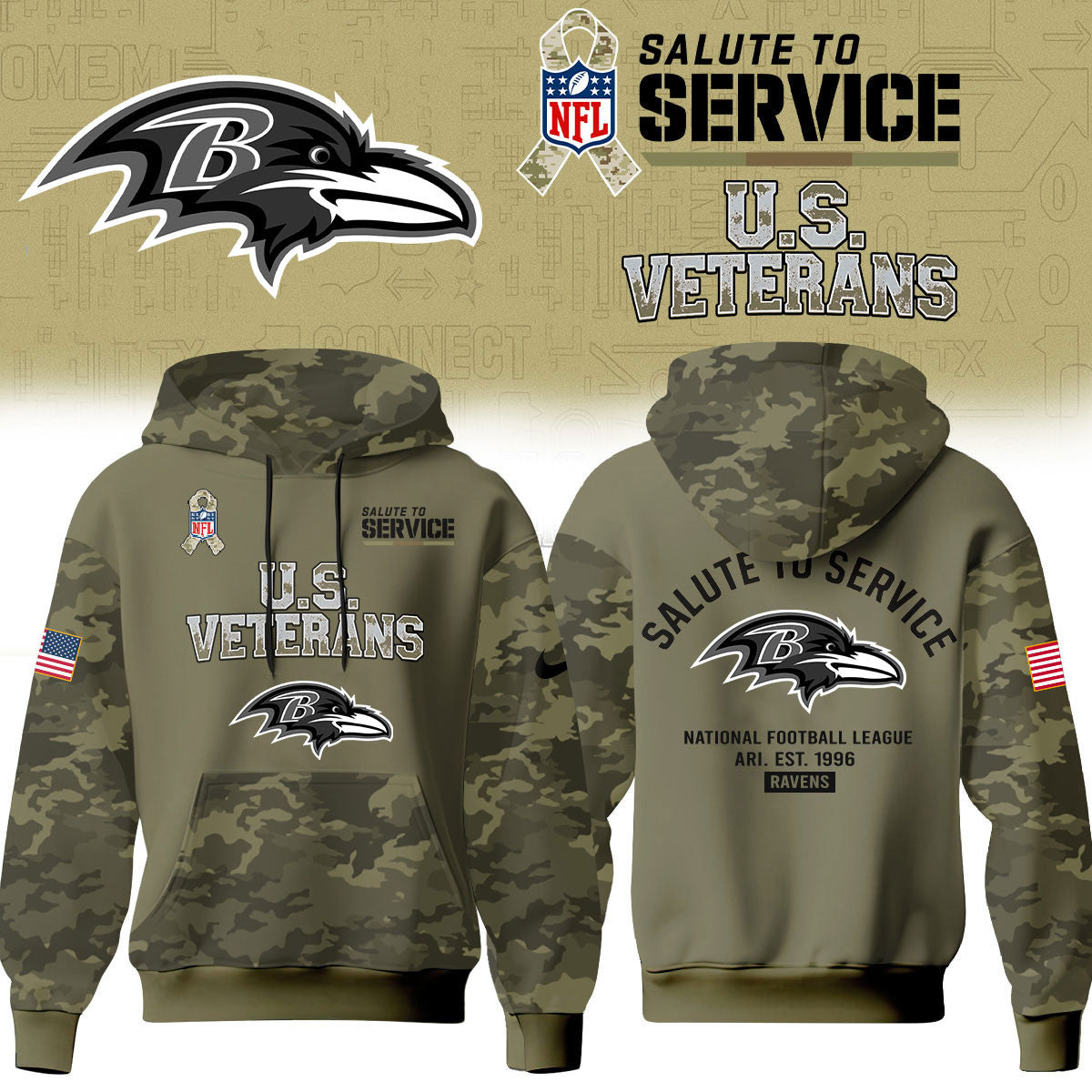 Baltimore Ravens Merch NFL 2026 Salute To Service Hoodie Football Lover Gifts - Foxy23shop