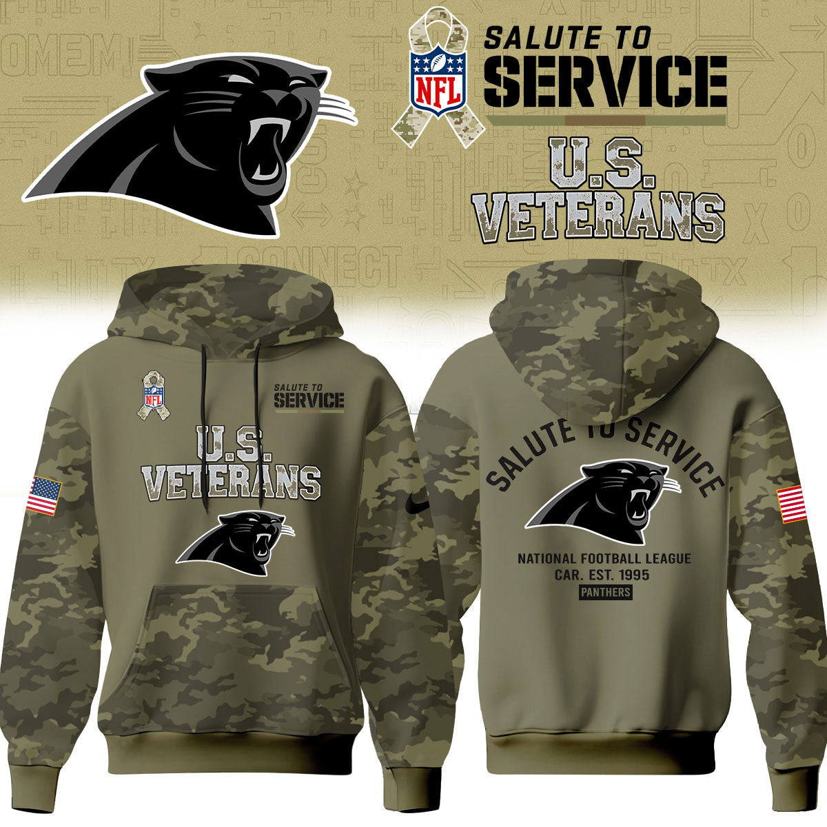 Carolina Panthers Merch NFL 2026 Salute To Service Hoodie Football Lover Gifts - Foxy23shop