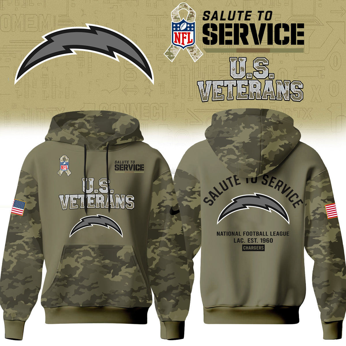 Los Angeles Chargers Merch NFL 2026 Salute To Service Hoodie Football Lover Gifts - Foxy23shop