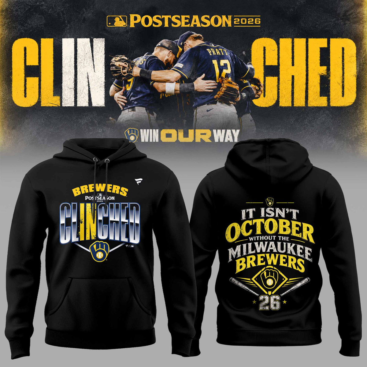 Milwaukee Brewers Merch 2026 Clinched Win Our Way Hoodie Gift For Basketball Lover - Foxy23shop