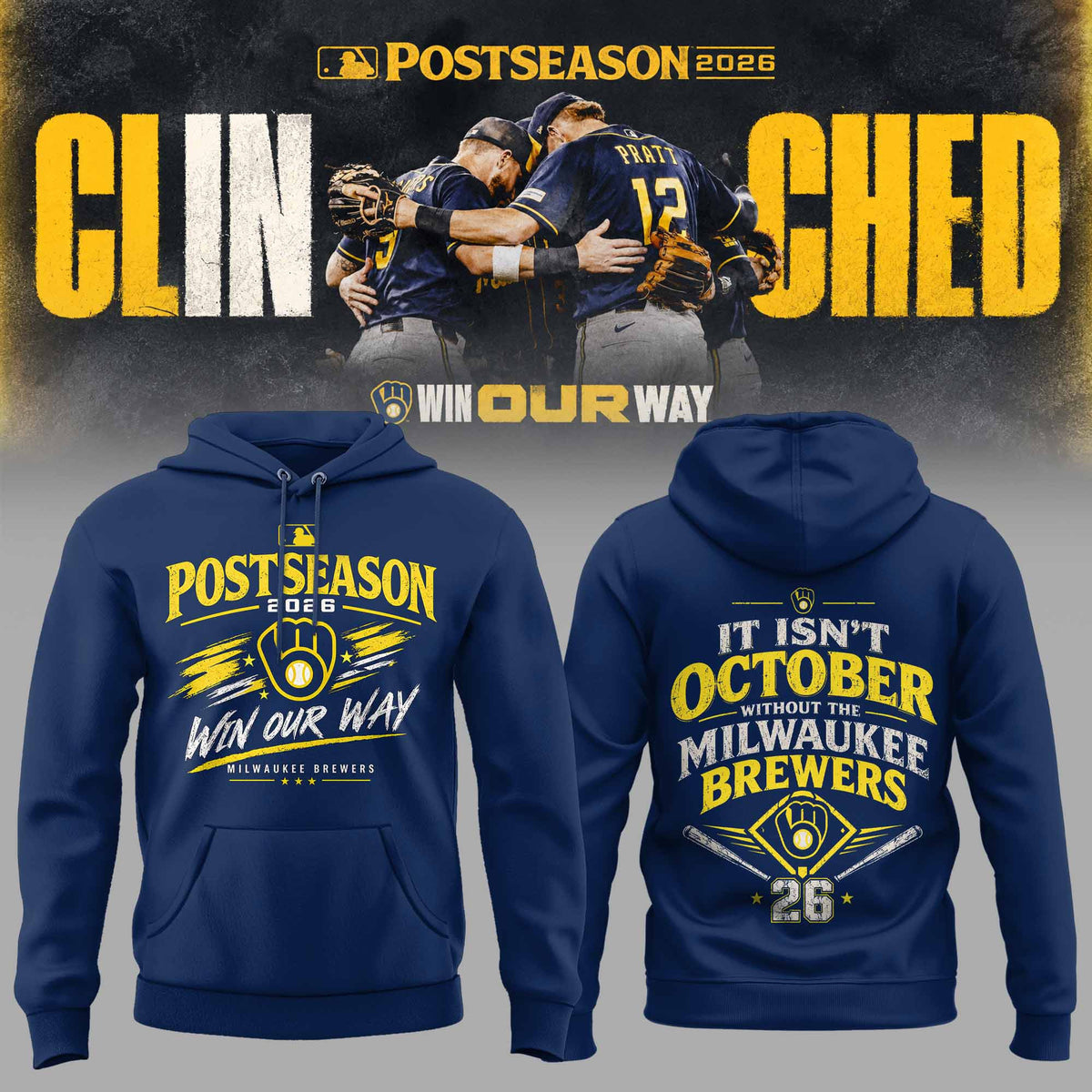 Milwaukee Brewers Merch 2026 Clinched Win Our Way Hoodie Presents For Basketball Fans - Foxy23shop