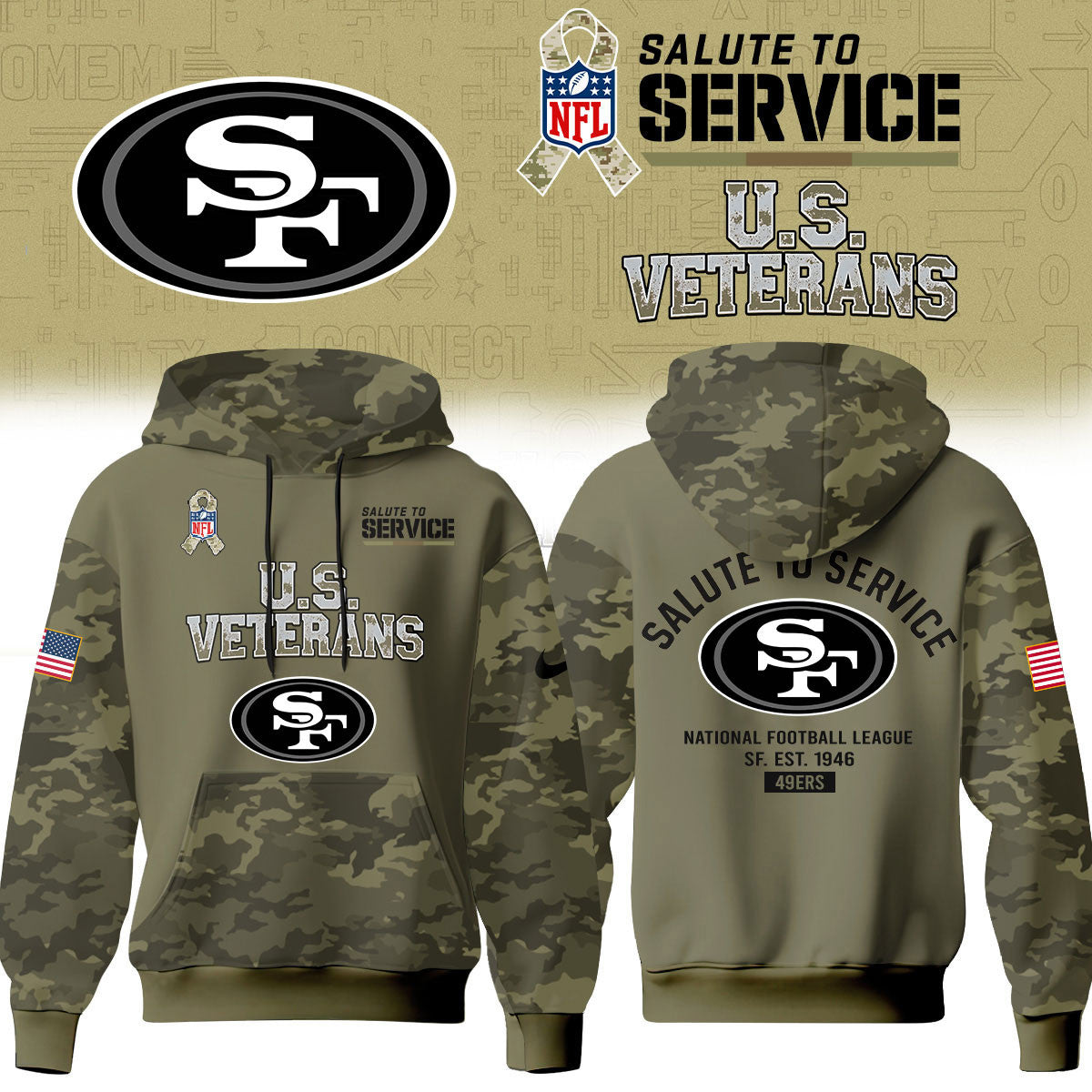 San Francisco 49ers Merch NFL 2026 Salute To Service Hoodie The Faithful Gift Ideas - Foxy23shop