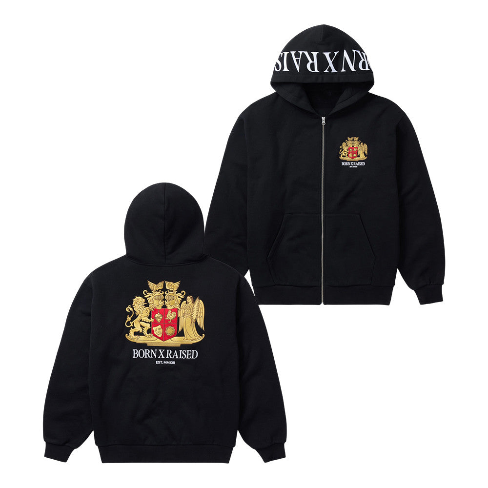 Born x Raised Merch Crest Zip Up Hoodie Black Hoodie Apparel Cool Gifts For Fans - Foxy23shop