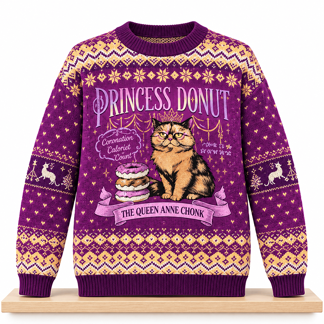 Princess Donut The Queen Anne Chonk Christmas 2026 Ugly Sweater Xmas Clothing Gifts For Cat Lover - Foxy23shop