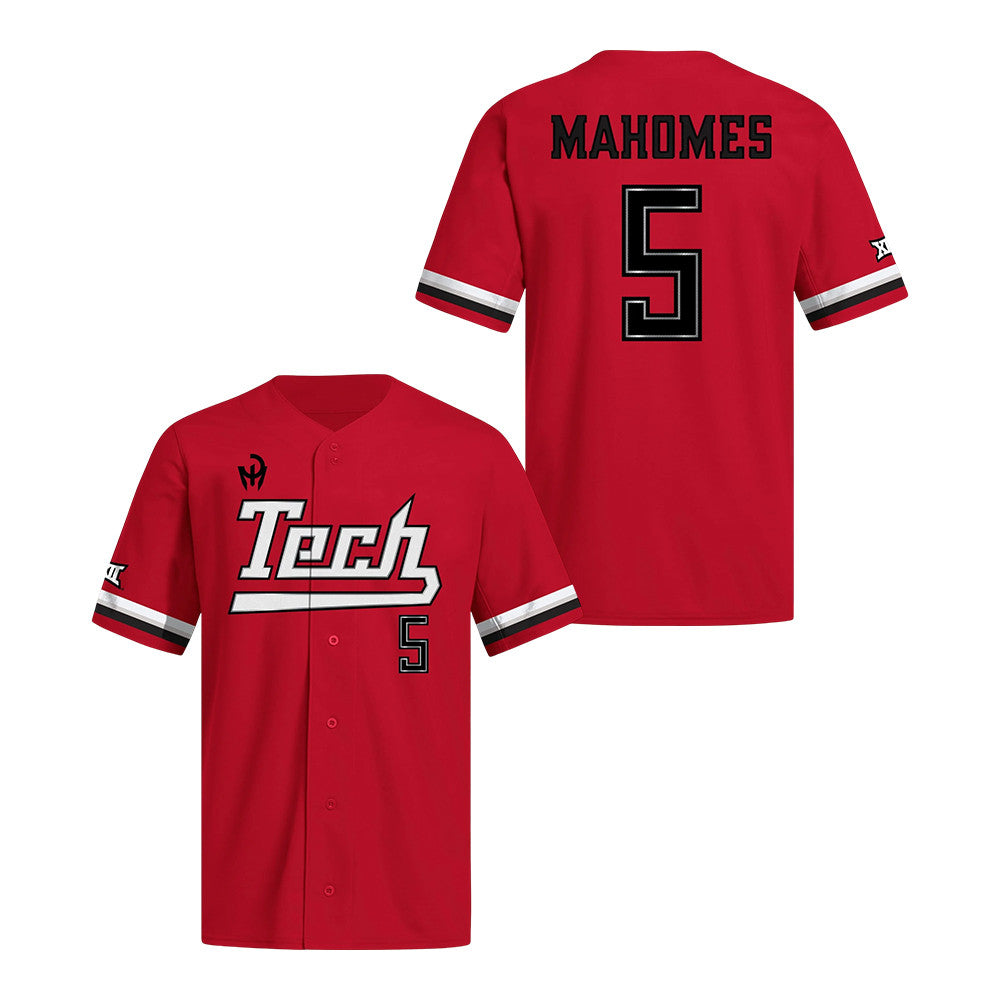 Patrick Mahomes #5 Texas Tech Red Raiders Football Full Button Jersey Gifts For Him - Foxy23shop