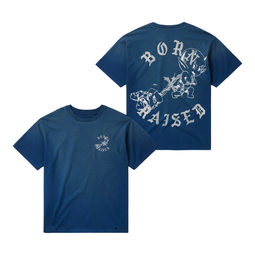 Born x Raised Merch Lil Devil Rocker Crewneck Vintage Blue T-Shirt Unique Gifts For Music Lovers - Foxy23shop