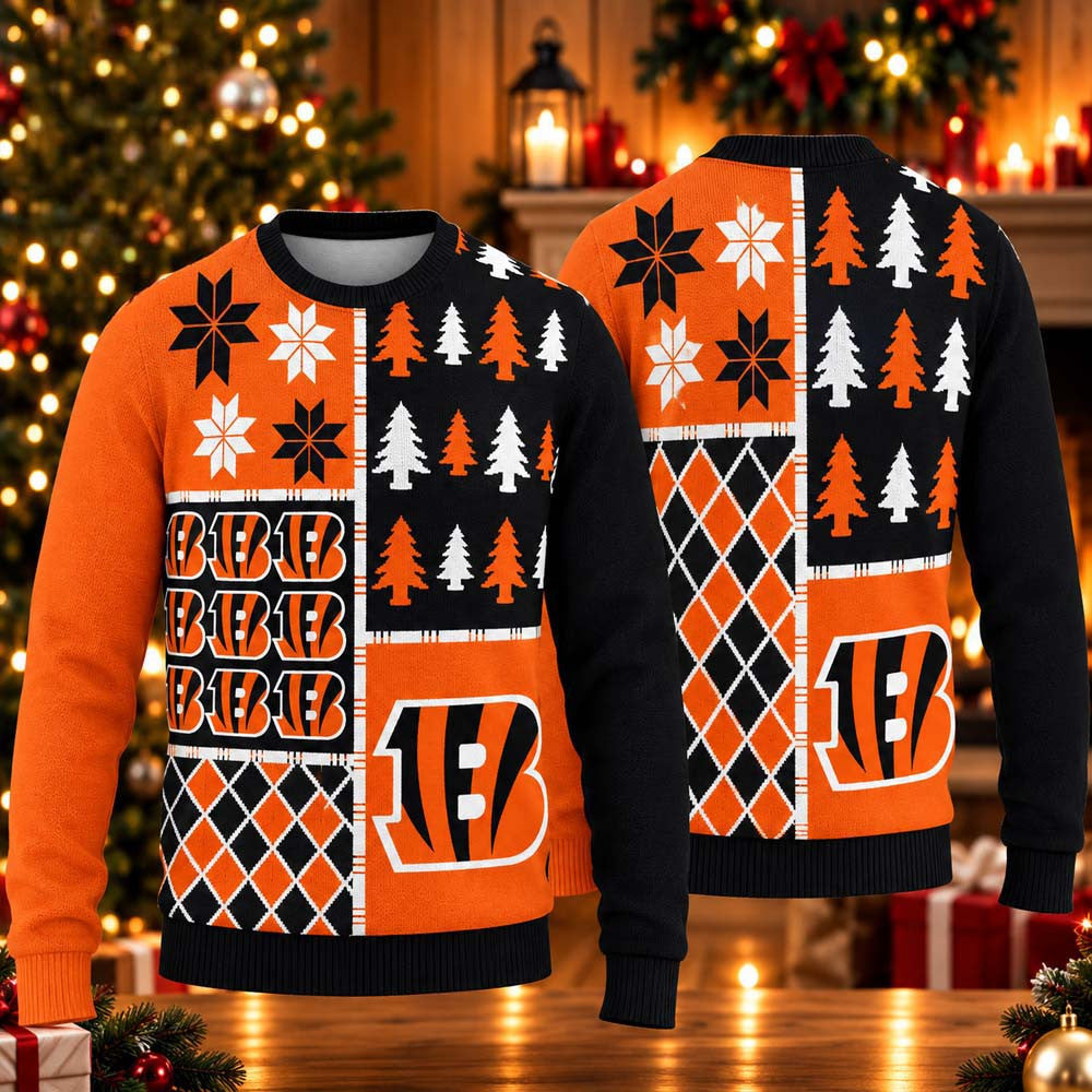 Cincinnati Bengals Busy Block 2026 Ugly Christmas Sweater Cincinnati Bengals Merch Xmas Gifts For Fans - Foxy23shop