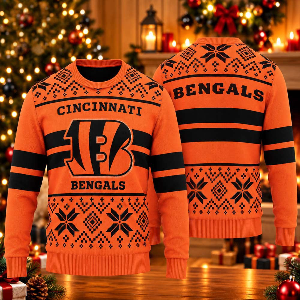 Cincinnati Bengals Light Up 2026 Ugly Christmas Sweater Cincinnati Bengals Apparel Fan Gear - Foxy23shop