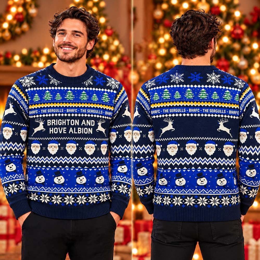Brighton And Hove Albion BHAFC Santa Claus With Snowman Christmas Ugly Sweater Xmas Gifts For Fans - Foxy23shop