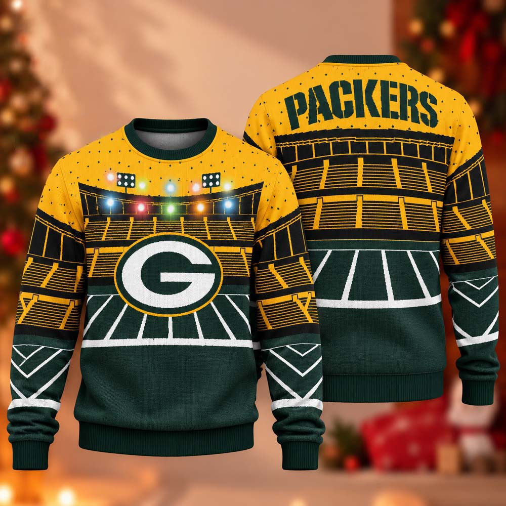 Green Bay Packers Light Up Ugly Christmas Sweater Green Bay Packers Merch Xmas Gift For Fans - Foxy23shop