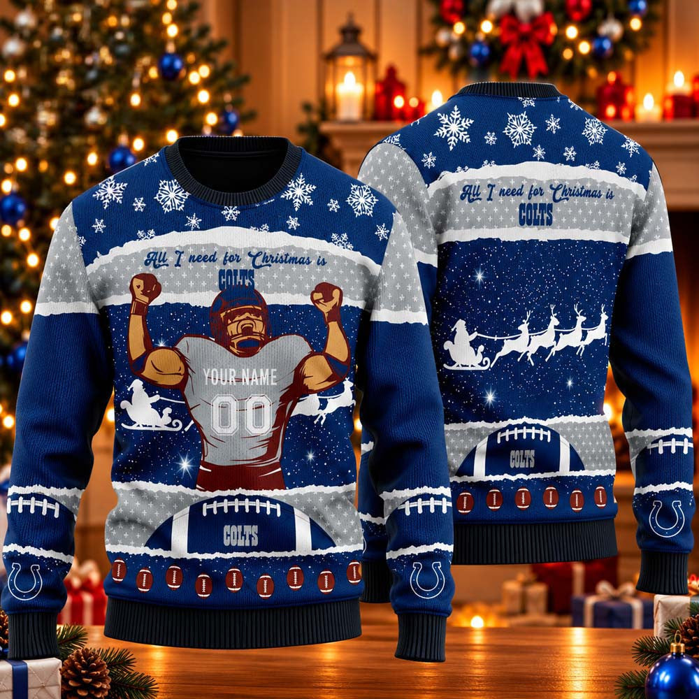 Custom Indianapolis Colts NFL All I Need For Christmas Ugly Christmas Sweater 2026 Colts Apparel - Foxy23shop