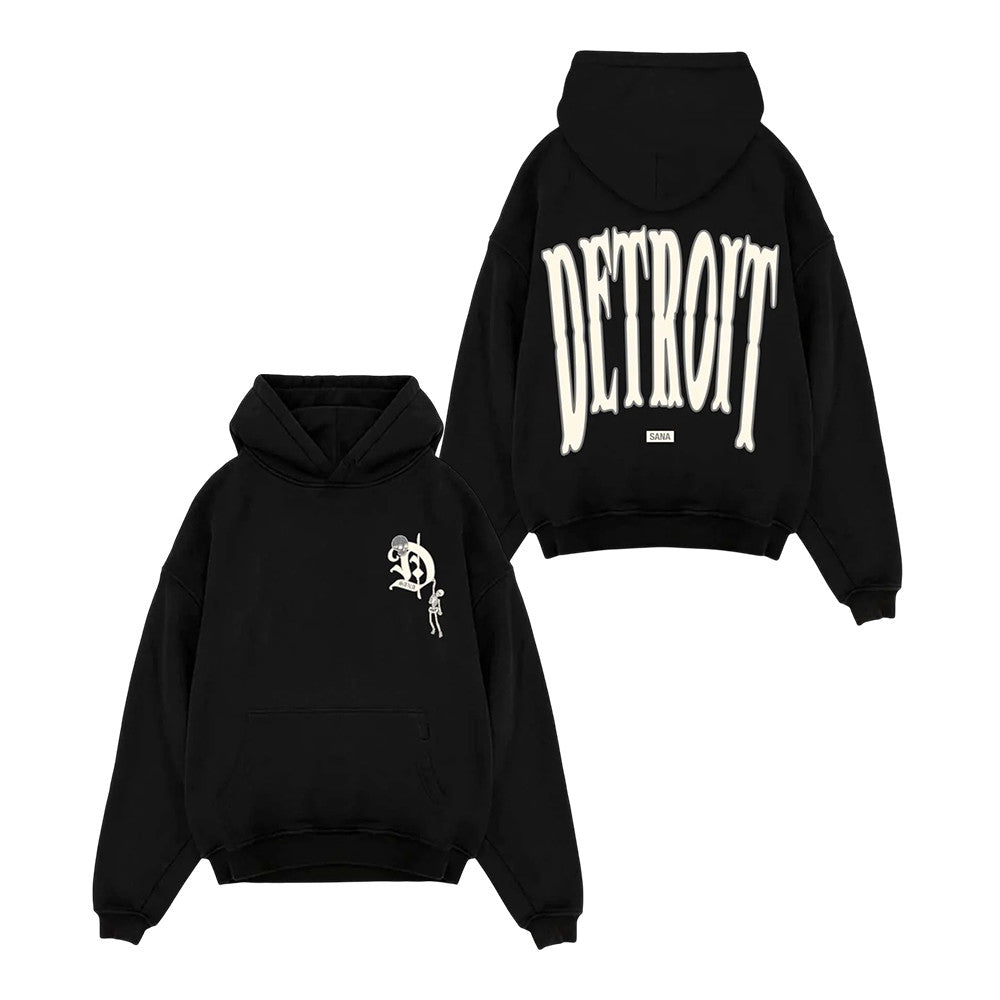 Sana Merch Detroit Logo Black Hoodie Sana Hooded Sweatshirt Gifts For Sister - Foxy23shop