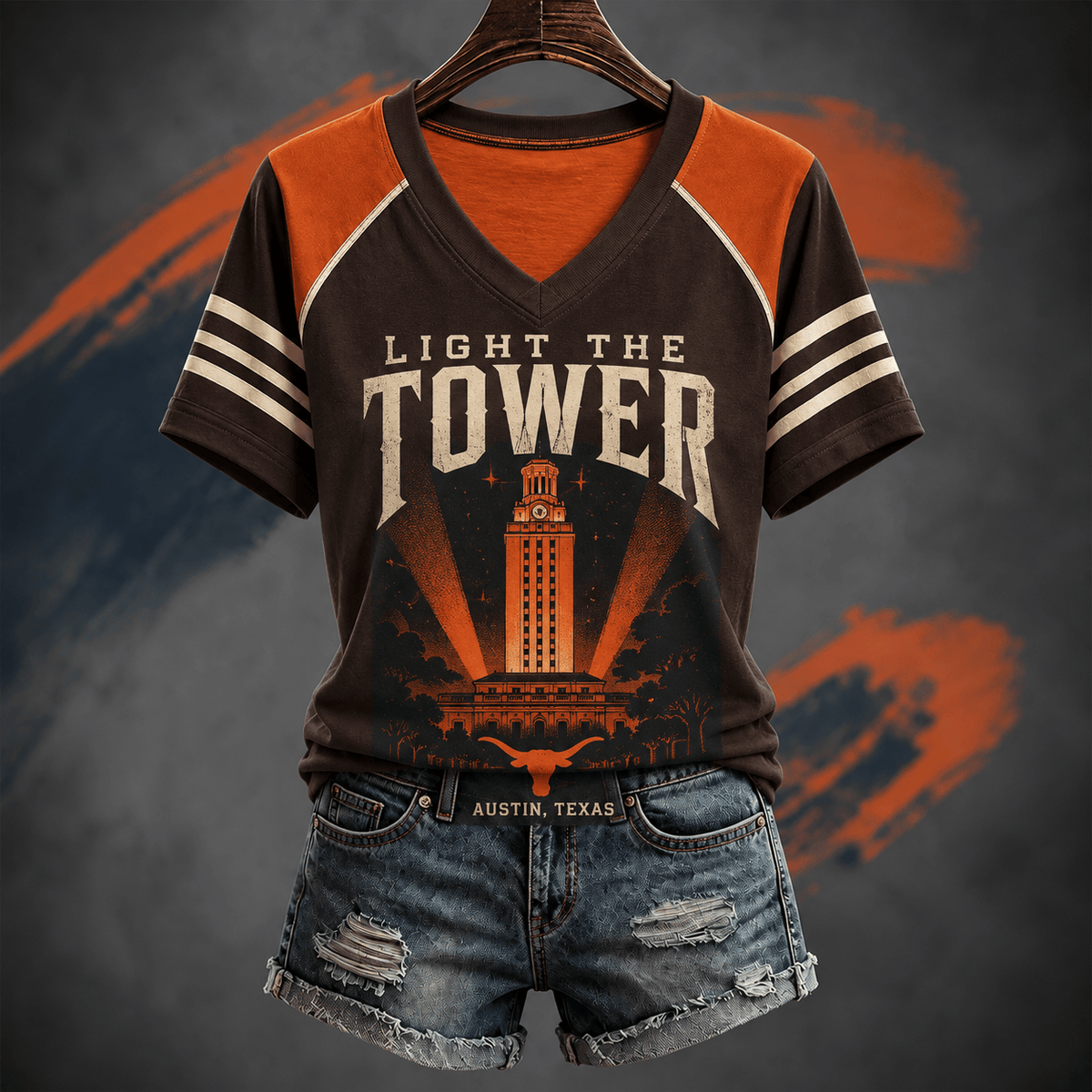 Texas Longhorns Merch 2026 NCAA Light The Tower V-Neck Shirt Football Fan Gifts - Foxy23shop