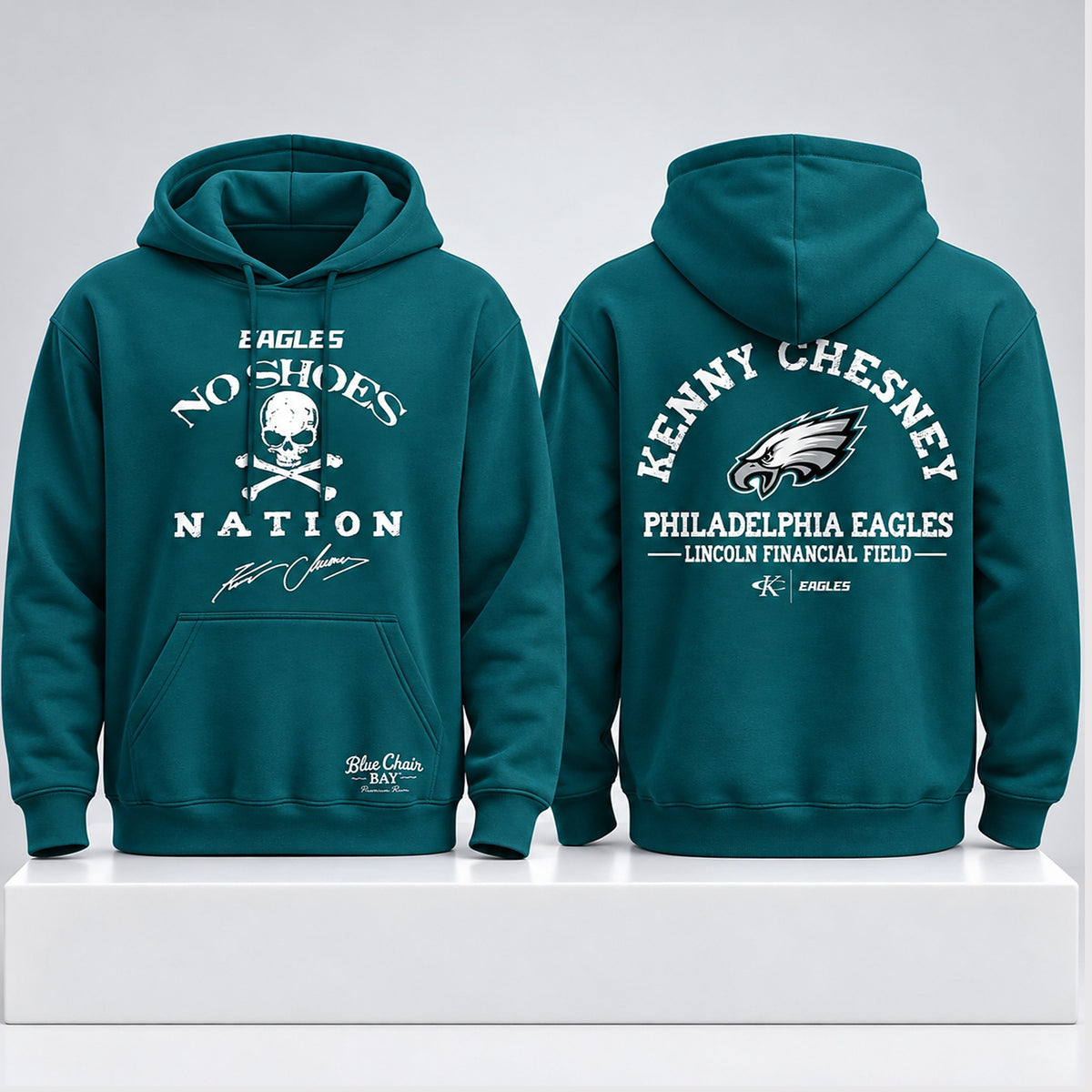 Philadelphia Eagles Kenny Chesney Merch No Shoes Nation Blue Chair Bay 2027 Hoodie Fans Gifts - Foxy23shop