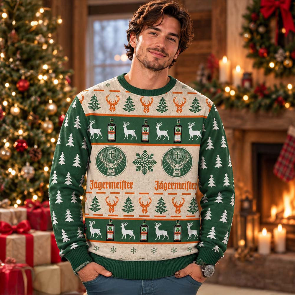 Jagermeister Liqueur Green Logo Knitted Ugly Christmas Sweater Xmas Gifts For Husband - Foxy23shop