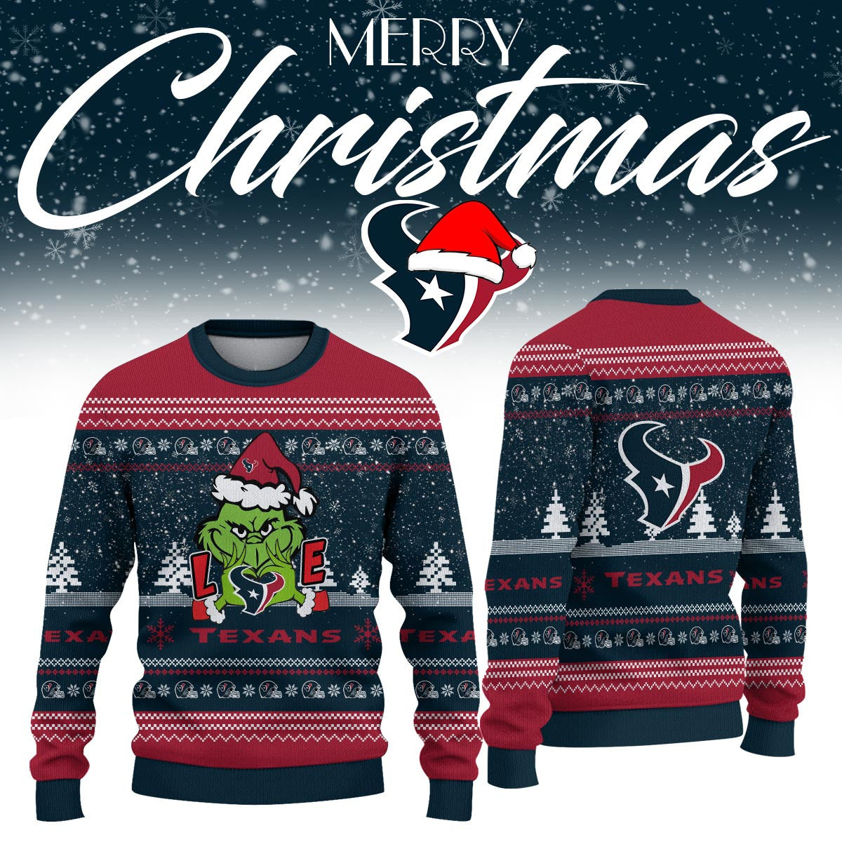 Houston Texans Grinch Ugly Christmas Sweater Houston Texans Apparel - Foxy23shop