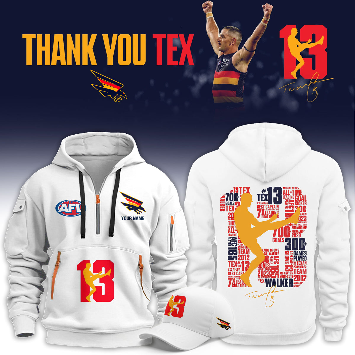 Adelaide Crows Merch Taylor Walker Retirement Limited Half Zip Hoodie Taylor Walker Fan Gear - Foxy23shop