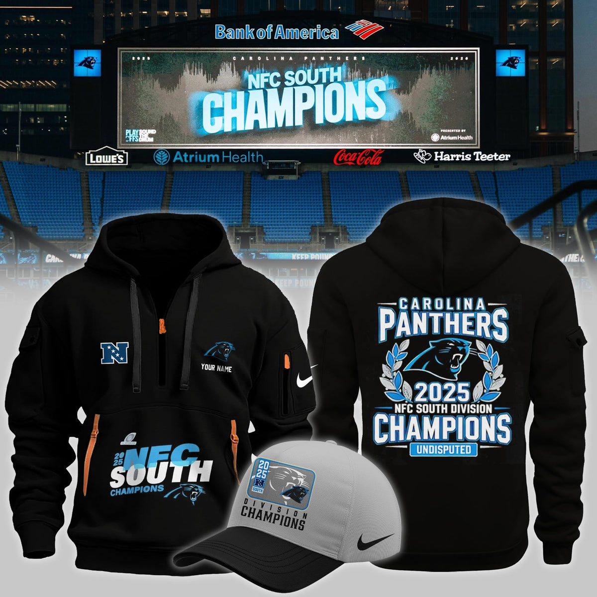 Carolina Panthers Merch NFC South Champions Half Zip Hoodie Best Gifts For Panthers Fans - Foxy23shop