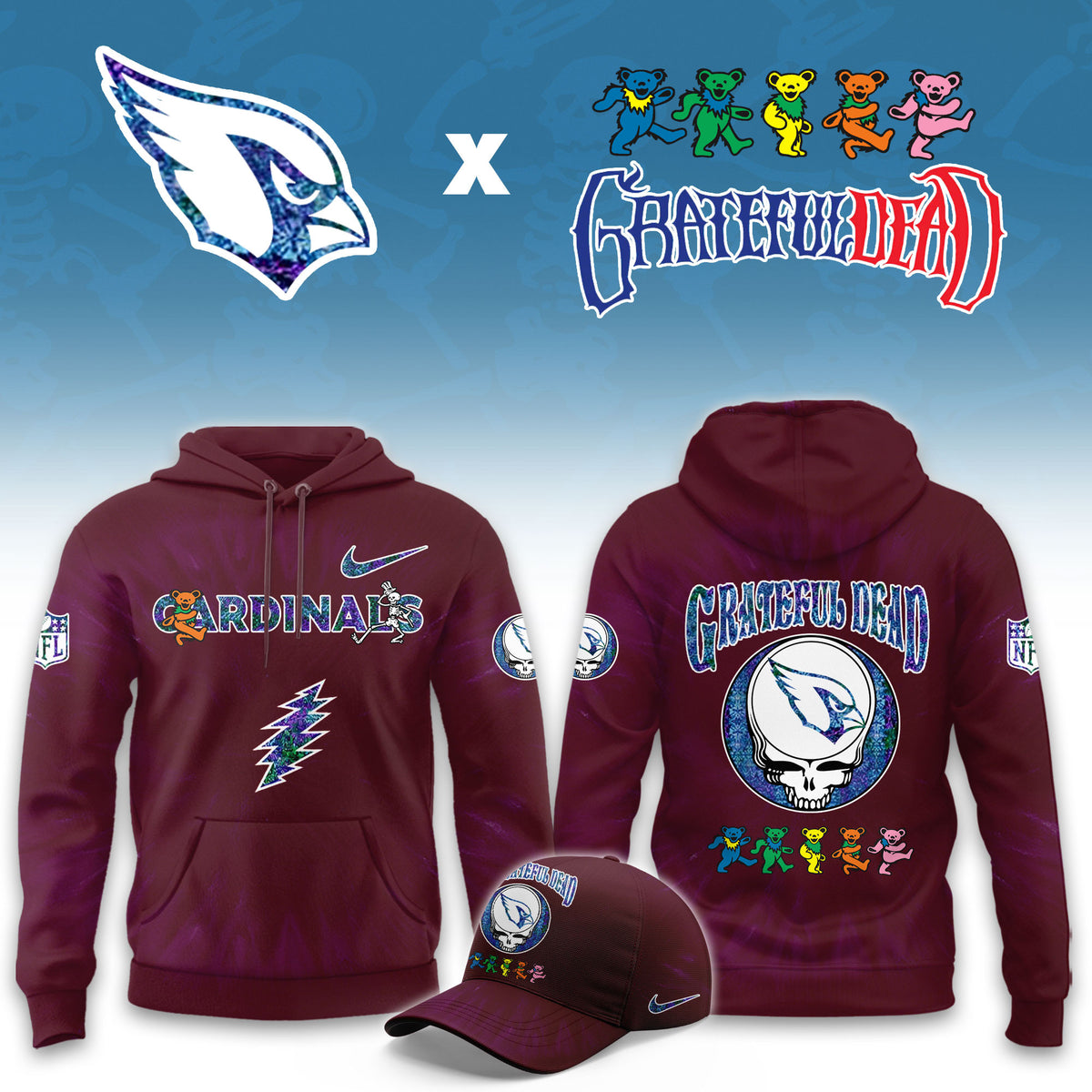 Arizona Cardinals x Grateful Dead 2026 NFL Hoodie Arizona Cardinals Clothing Fan Gear - Foxy23shop