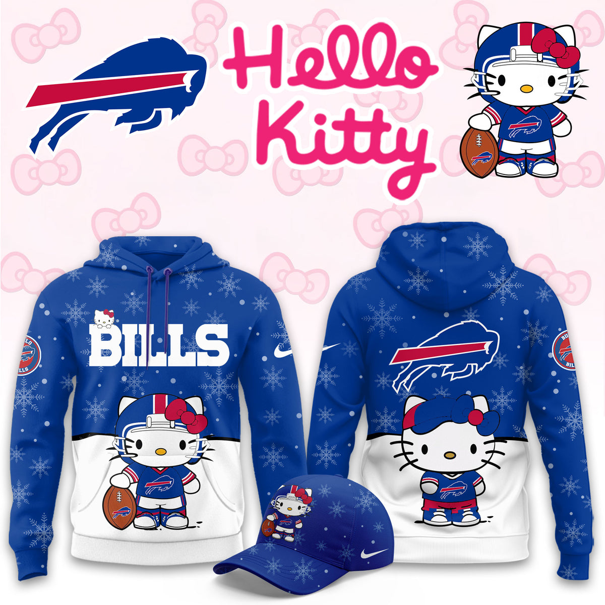 Buffalo Bills x Hello Kitty Hoodie Buffalo Bills Fan Apparel Best Gifts For Fans - Foxy23shop
