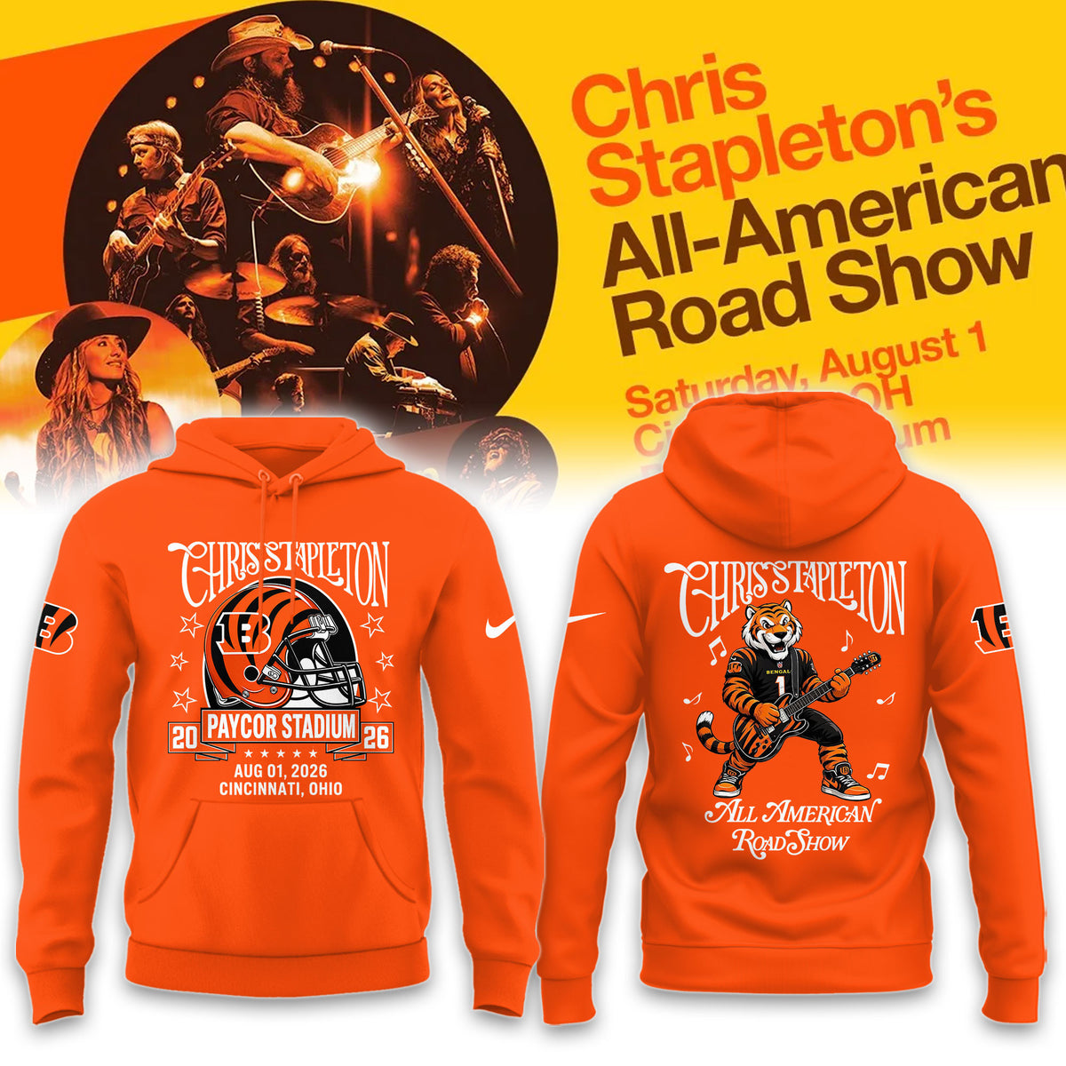 Chris Stapleton X Cincinnati Bengals Merch All American Road Show Hoodie Cincinnati Bengals Apparel - Foxy23shop