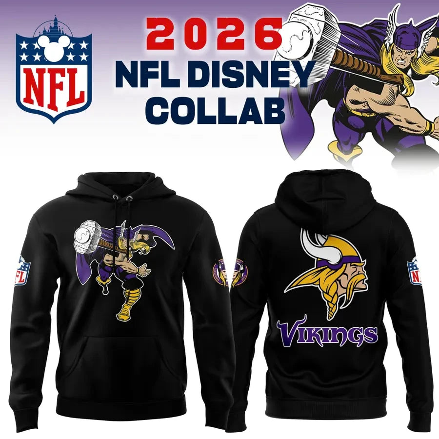 Disney X Minnesota Vikings Merch Collaboration Graphic Hoodie Minnesota Vikings Apparel - Foxy23shop