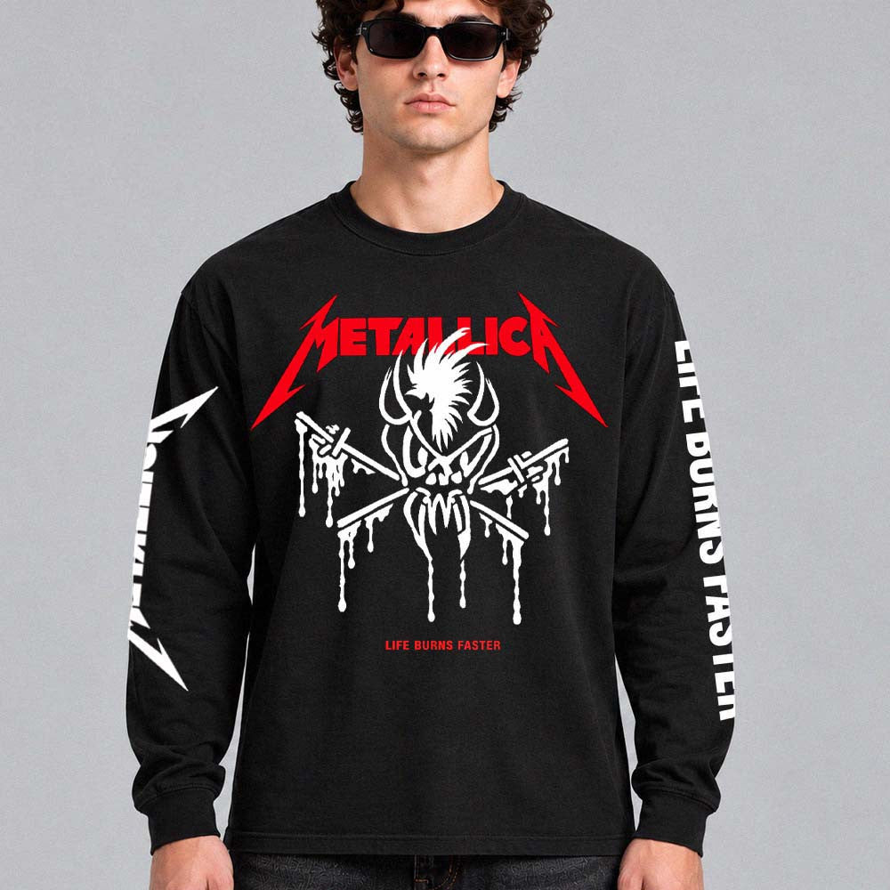 Metallica Merch Life Burns Faster 2026 Tour Scary Guy Long Sleeve Shirt Presents For Metallica Lovers - Foxy23shop