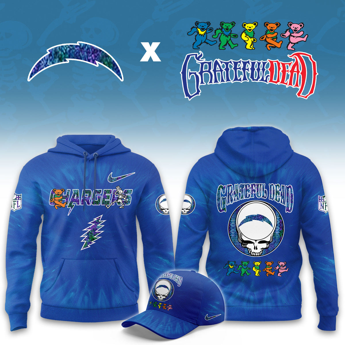 Los Angeles Chargers x Grateful Dead 2026 NFL Hoodie Los Angeles Chargers Apparel - Foxy23shop