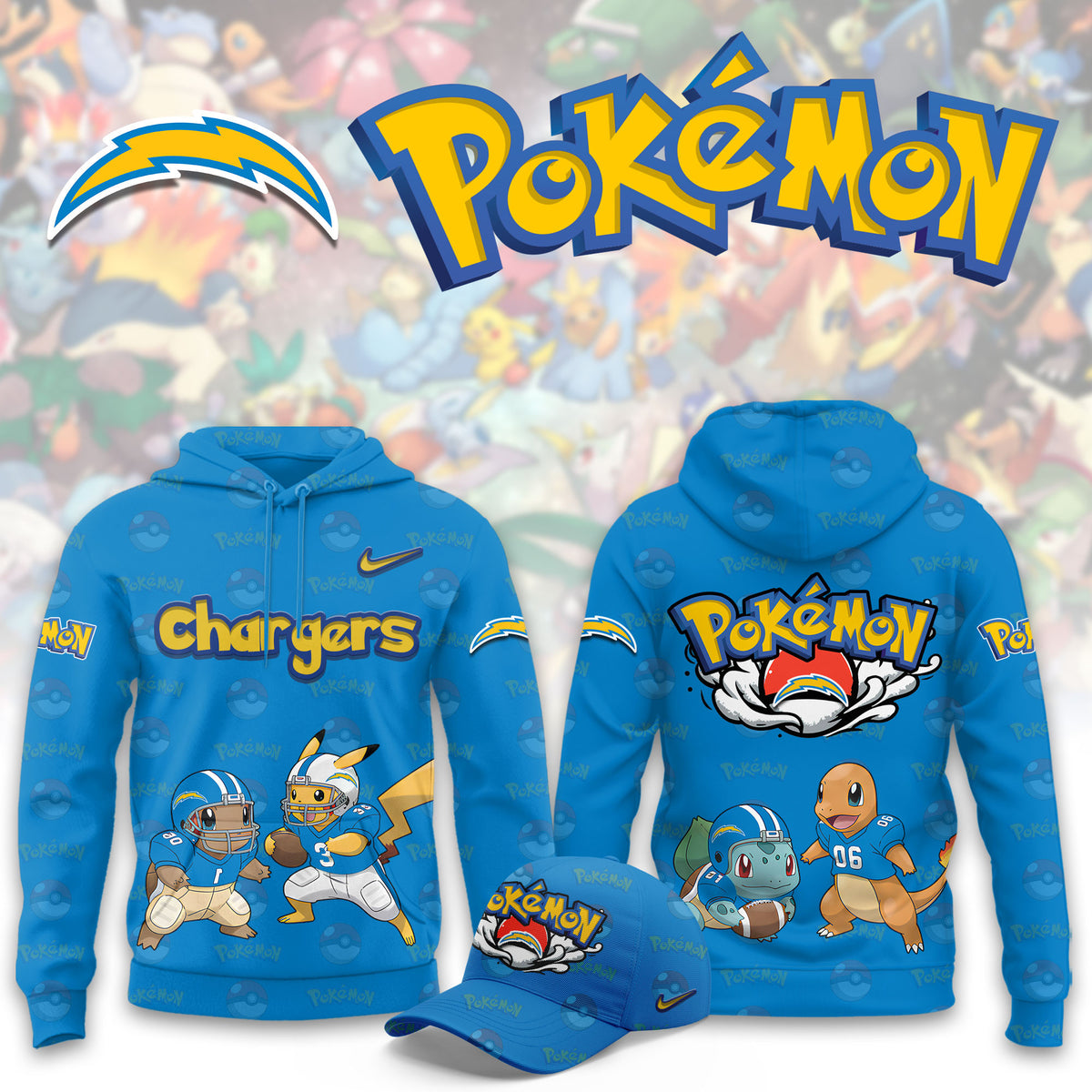 Los Angeles Chargers x Pokemon 2026 NFL Hoodie Best Gifts For Bolt Fam - Foxy23shop