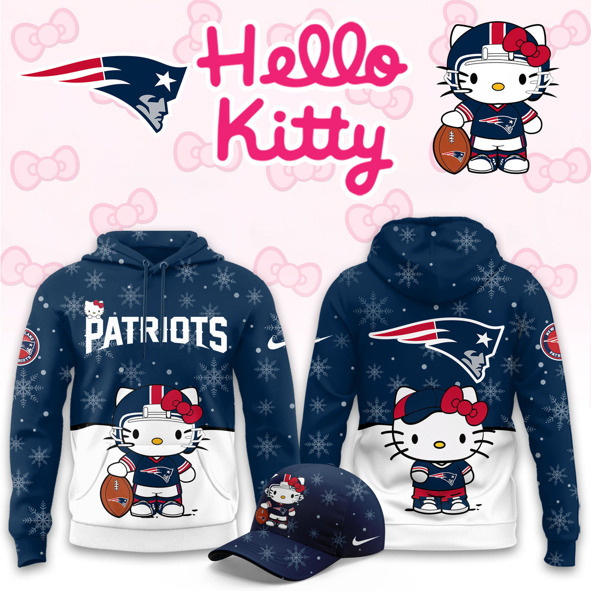 New England Patriots x Hello Kitty Merch 2026 NFL Hoodie Best Gifts For Fans - Foxy23shop