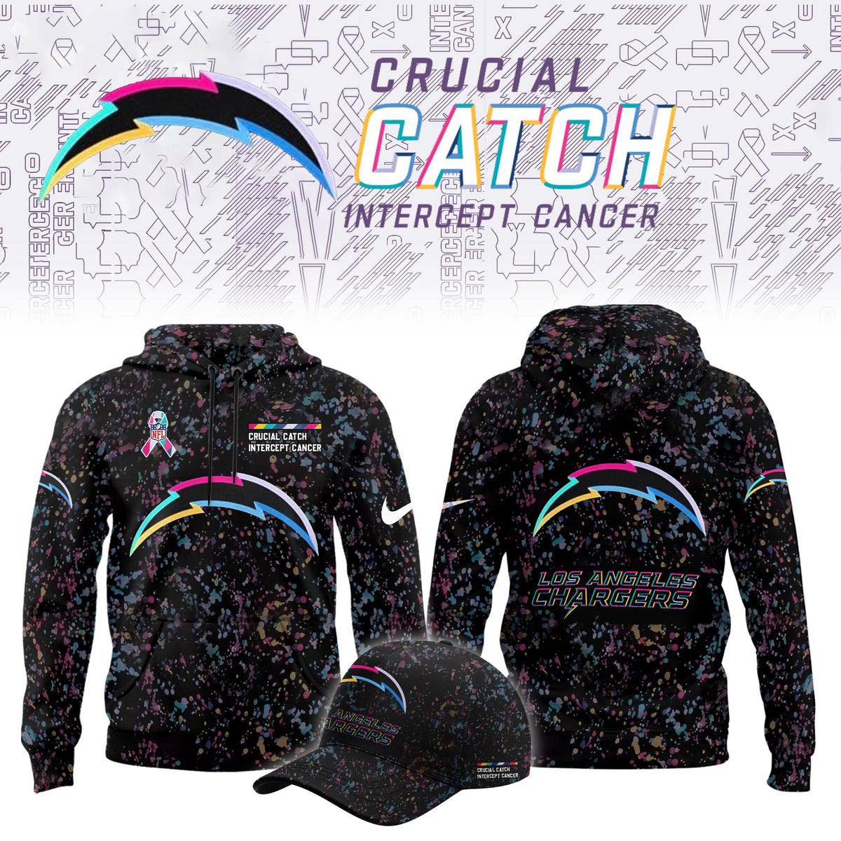 NFL Crucial Catch Merch 2026 Los Angeles Chargers Intercept Cancer Hoodie Gifts For Bolt Fam - Foxy23shop