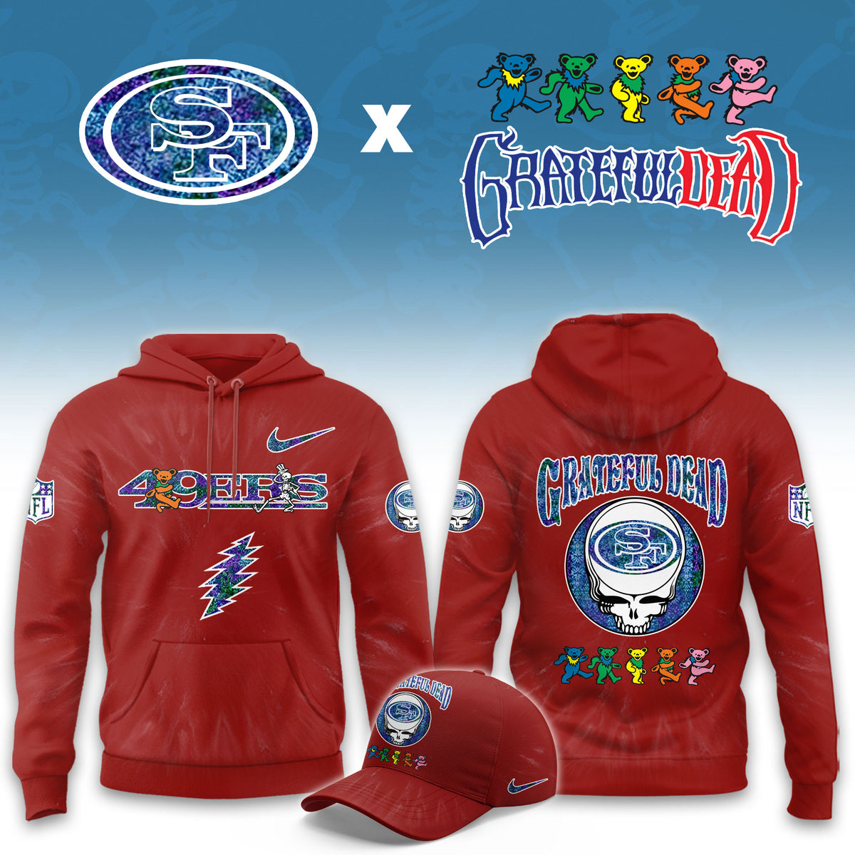 San Francisco 49ers x Grateful Dead Hoodie San Francisco 49ers Merch The Faithful Gifts Idea - Foxy23shop