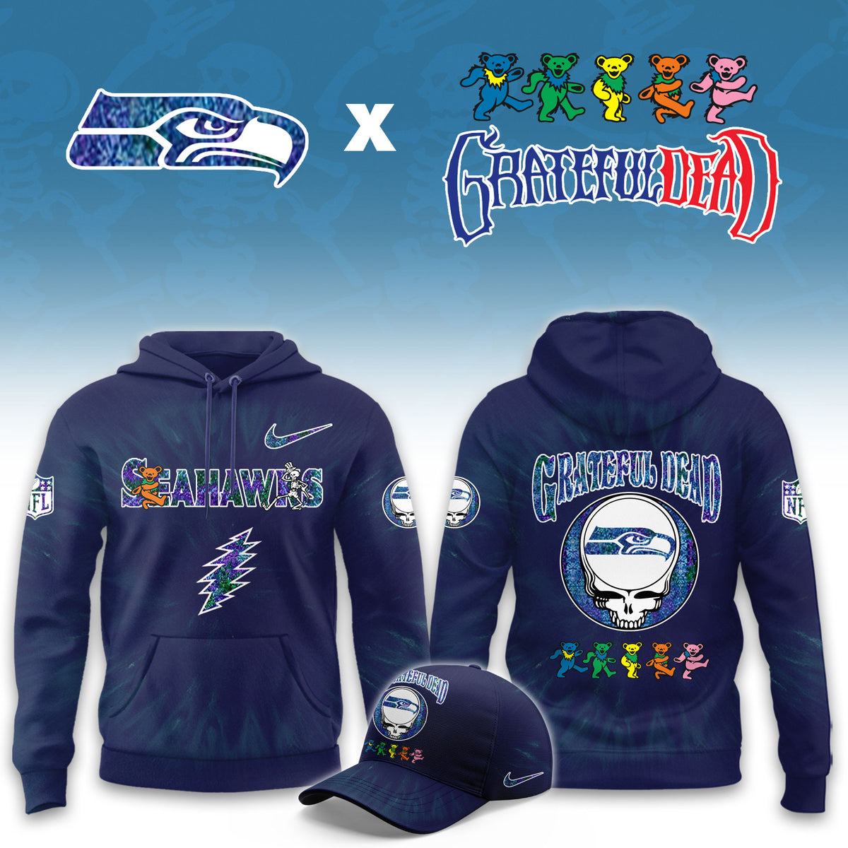 Seattle Seahawks x Grateful Dead Merch 2026 NFL Hoodie Best Gifts For The 12s - Foxy23shop