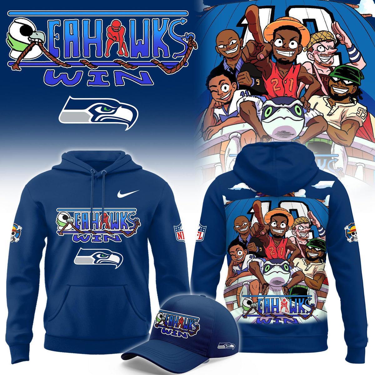 Seattle Seahawks x One Piece Merch 2026 NFL Hoodie Best Gifts For The 12s - Foxy23shop